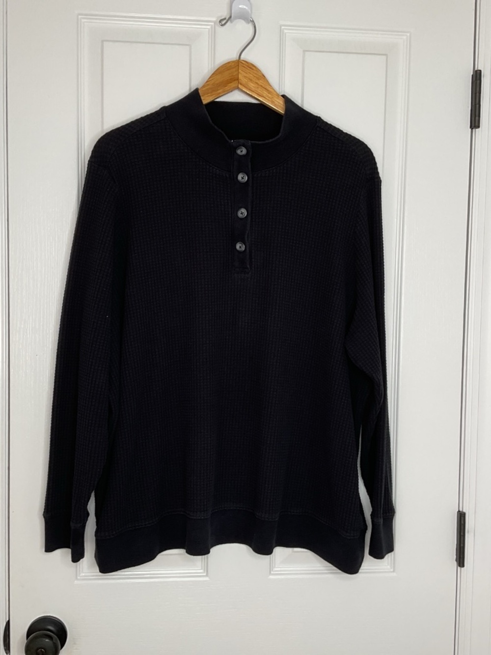 Lands End Womens Waffle Knit Henley Thermal Top 2X 20W-22W Mock Neck Outdoor Si